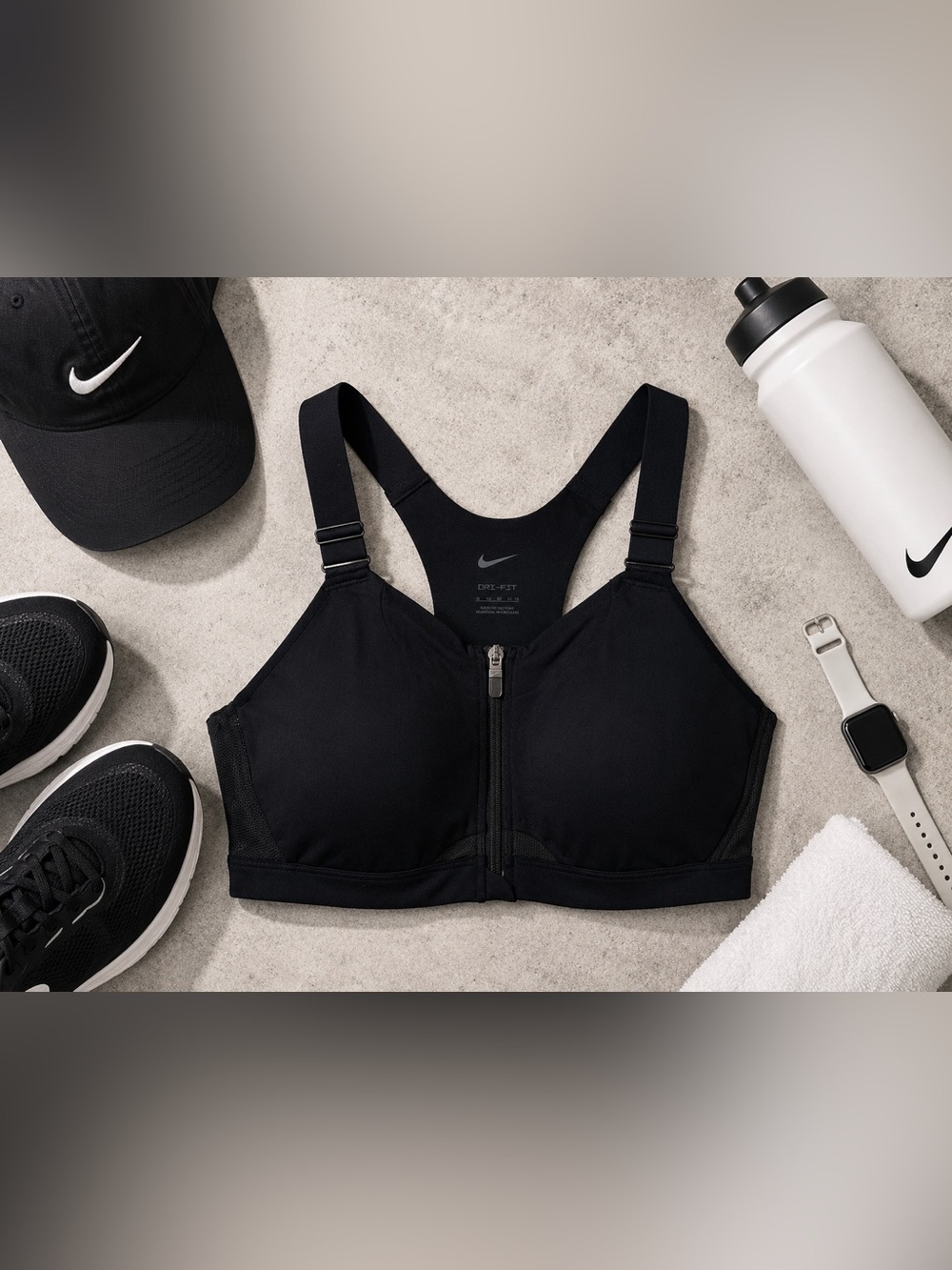 Nike Dri-FIT Zip Front Sports Bra Black High Impact Workout Gym Active Size XL
